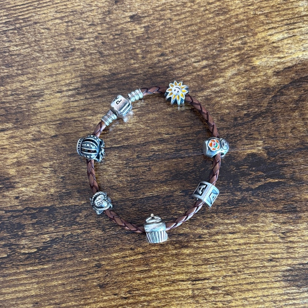 Vintage pandora  Leather Charm Bracelet